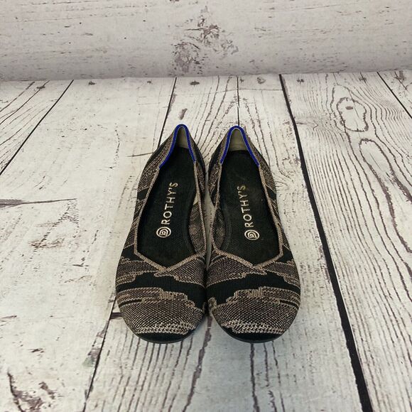 Rothys Ballet Flats Womens 10 Black Gold Shimmer Round Toe Comfort Classic - Picture 3 of 8